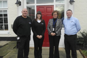 Left to Right: Engineer Daron Holdcroft, Marketing Manager Rachel Evans, Head of Fundraising and Lottery for the Hospice Sylvia Pearl and Managing Director Steve Jackson.
